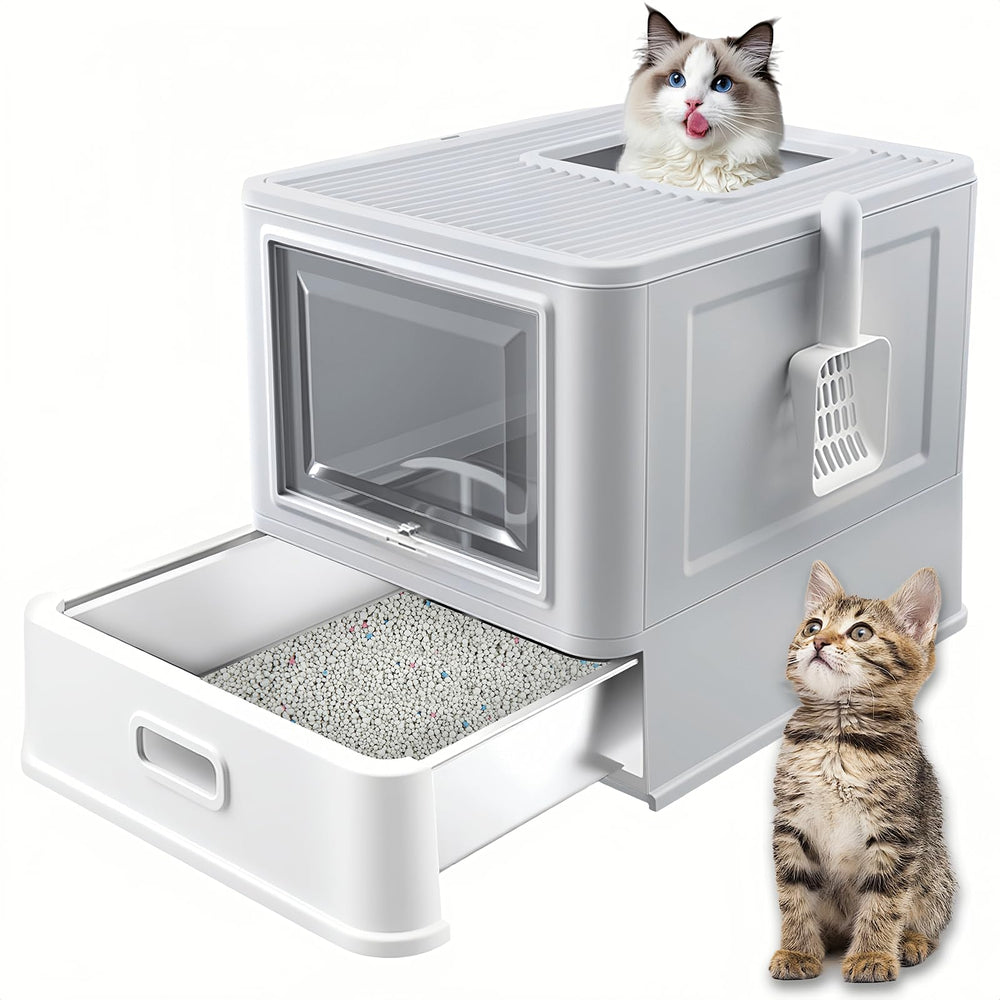 Homegroove litiere en acier inoxydable avec porte avant et sortie haute, pratique.