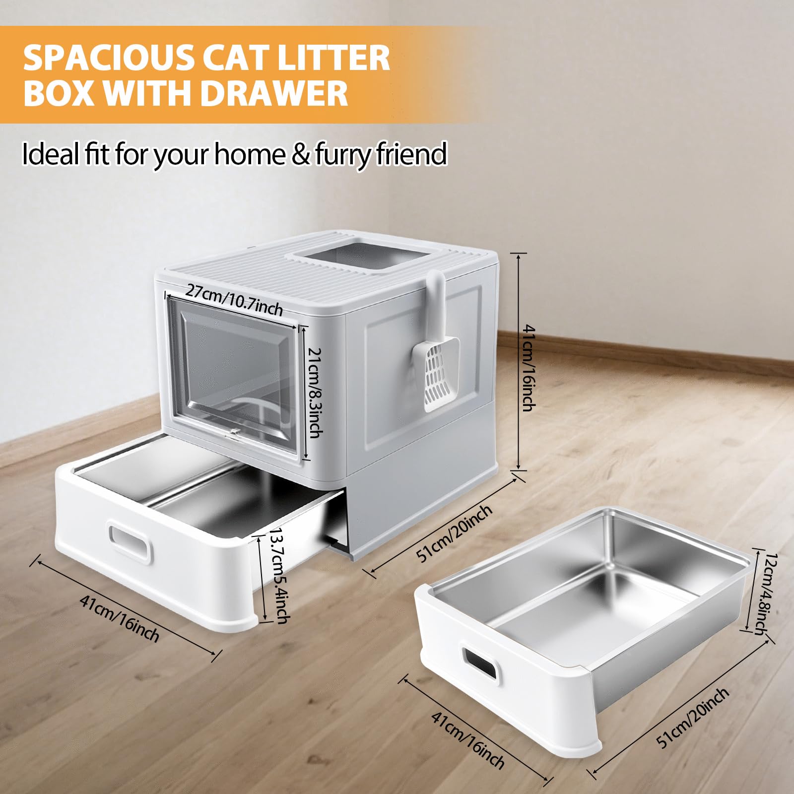 Homegroove litiere avec tiroir profond en inox, nettoyage simplifie et reduction des odeurs.