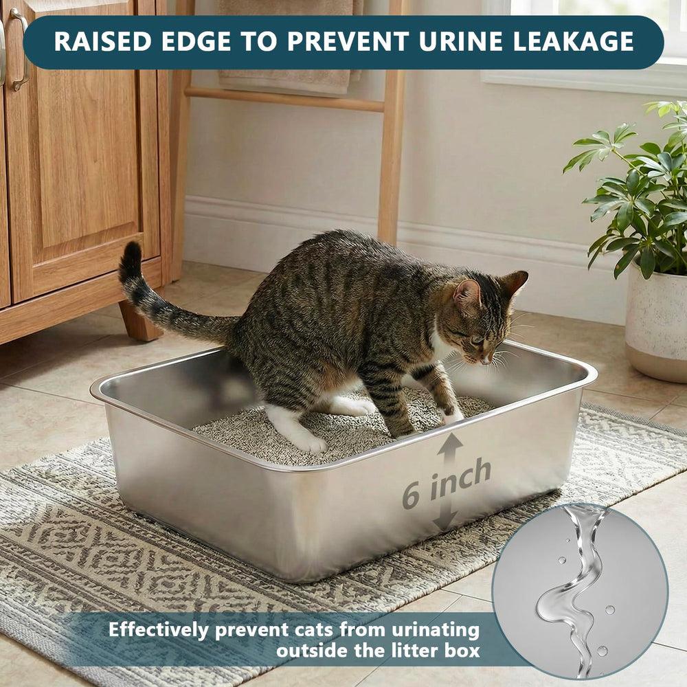 Homegroove litiere bac acier bords arrondis: confort et sécurité pour le chat.