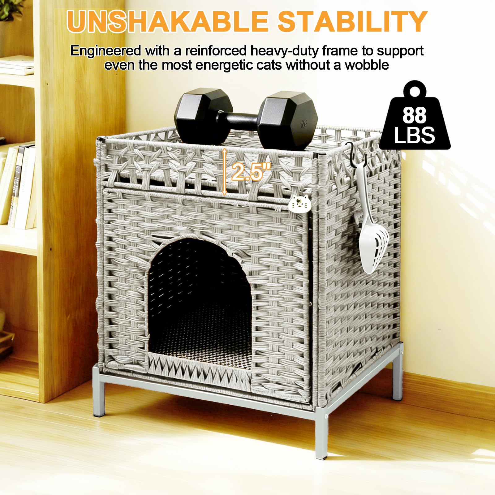 Homegroove niche-chat-sejour-gris, coin intime pour chat et espace salon harmonieux.