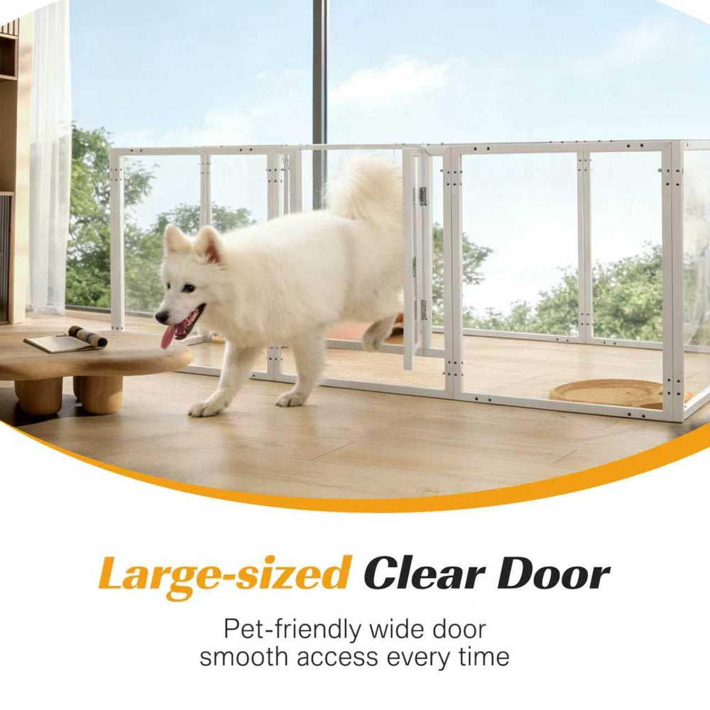 Enclos Homelio clair pour chiot avec porte intégrée pour accès facile.