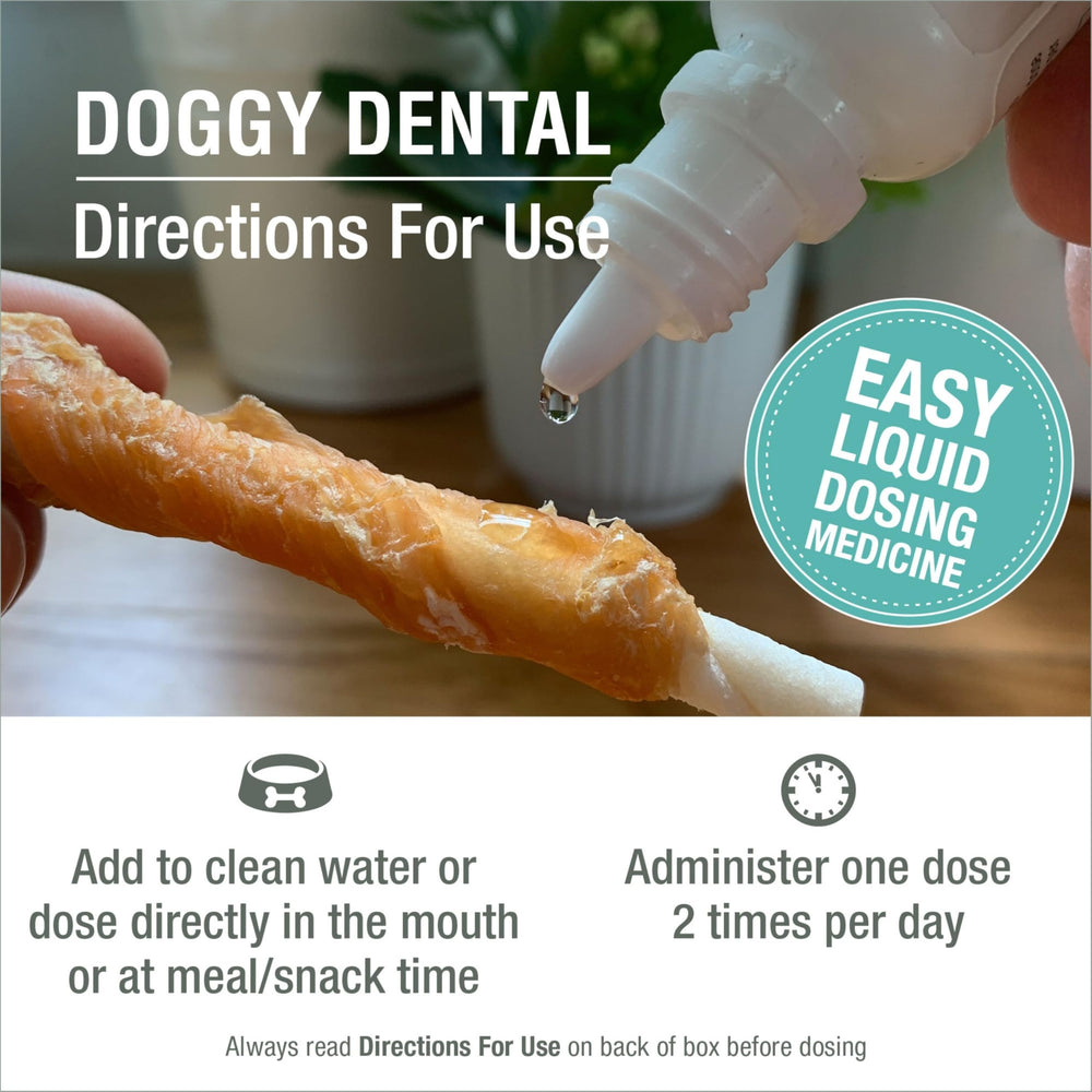 HomeoPet Doggy Dental: pour tous âges, formule adaptée jeunes et seniors.