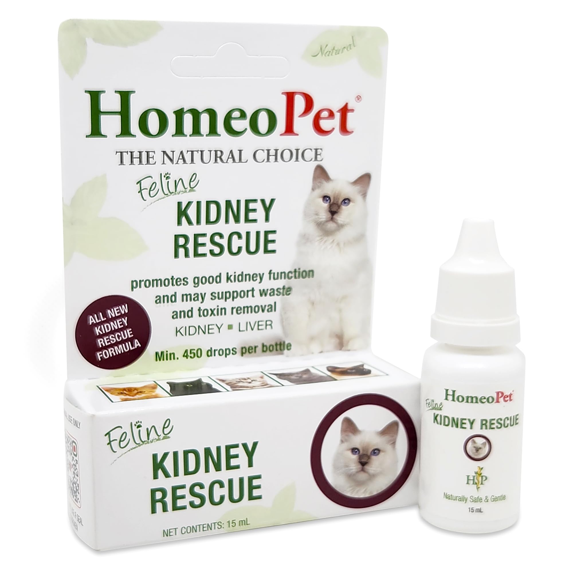 HomeoPet Feline Kidney Rescue, bouteille pour administration facile et soutien potentiel de la fonction rénale.