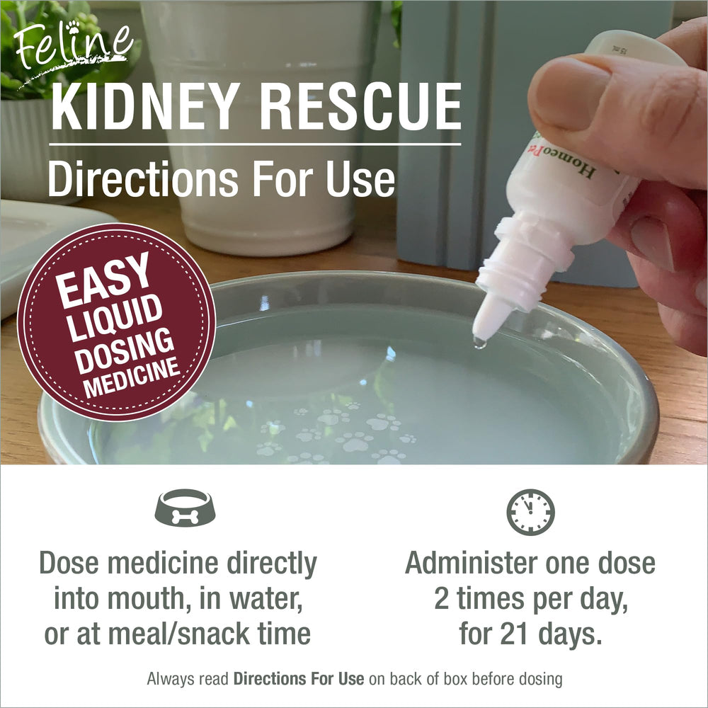 HomeoPet Feline Kidney Rescue, utilisation en eau ou repas pour plus de commodité.
