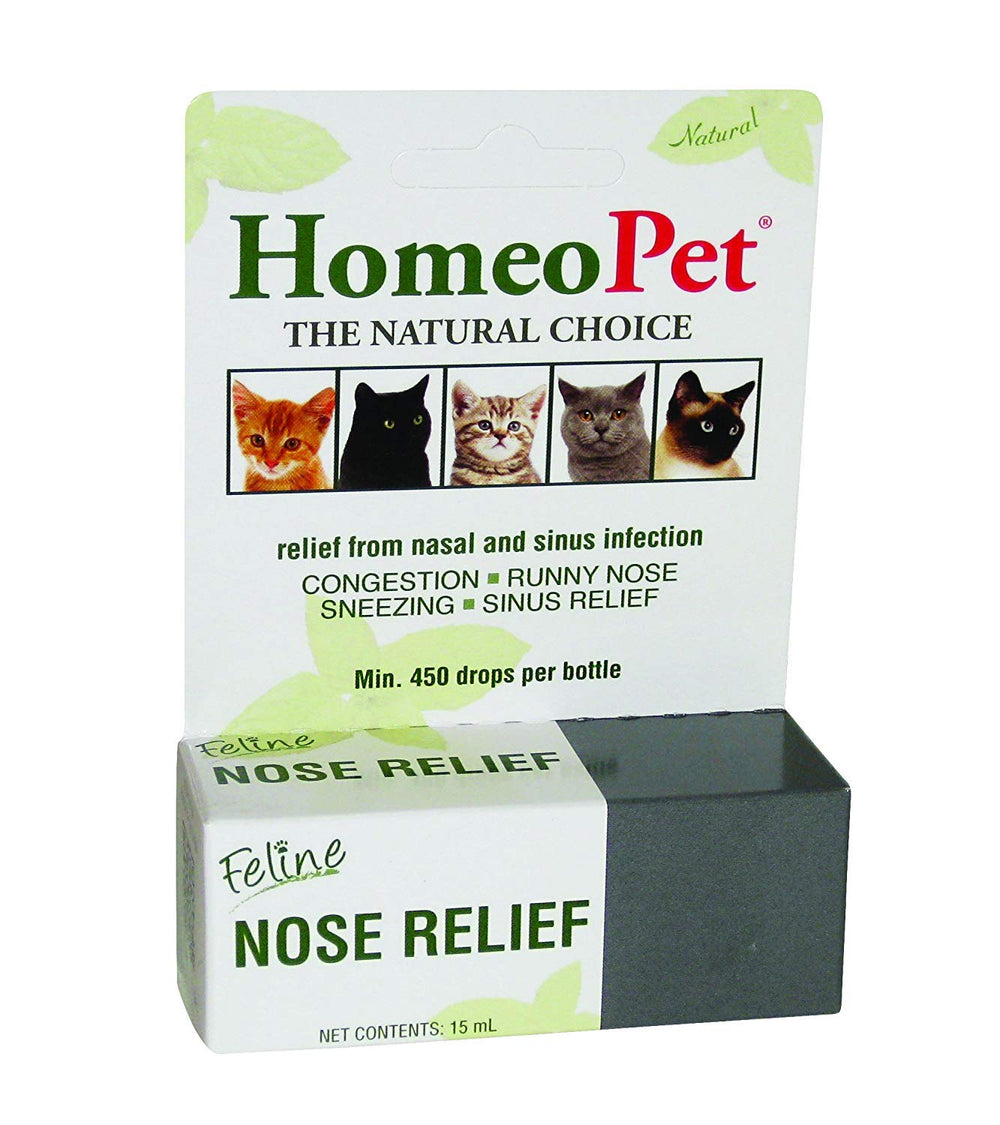 HomeoPet Nose Relief, flacon 15 ml pour soutien nasal naturel chez les chats.