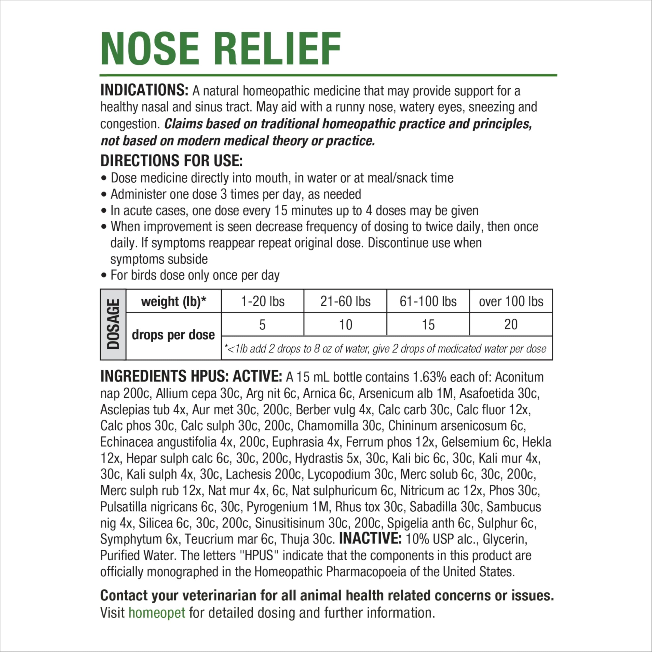 HomeoPet Nose Relief : chats et chiens – convient à tous âges pour une approche naturelle.