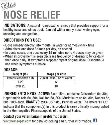 HomeoPet Nose Relief, compte-gouttes, dosage facile pour les chats.