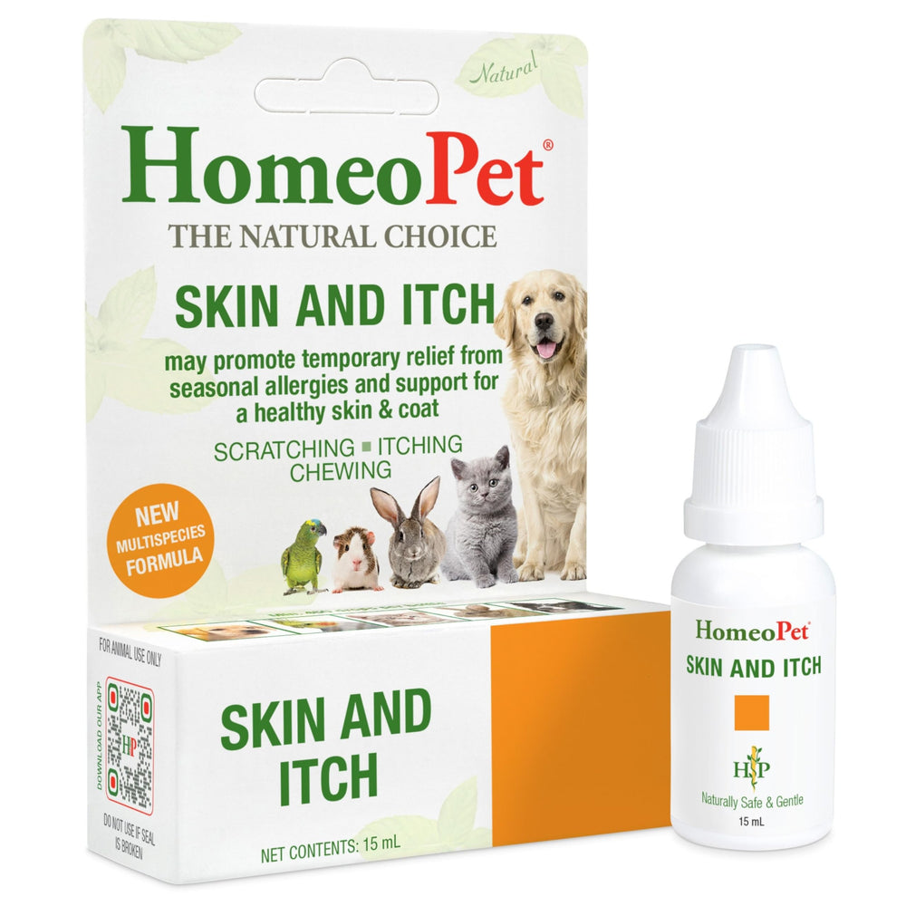 Homeopet peau et demangeaisons, flacon 15ml favorisant une peau saine pour chiens et chats