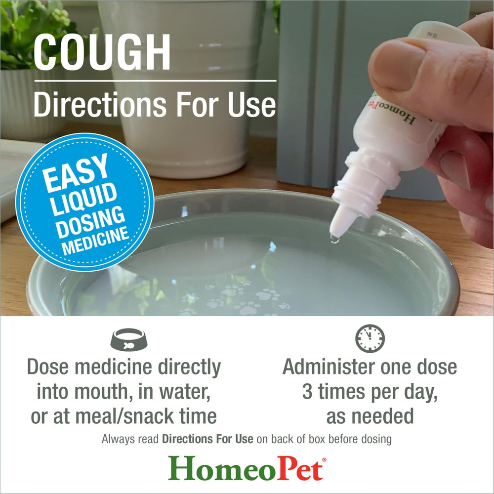 HomeoPet Toux – usage-eau et repas, solution pratique.