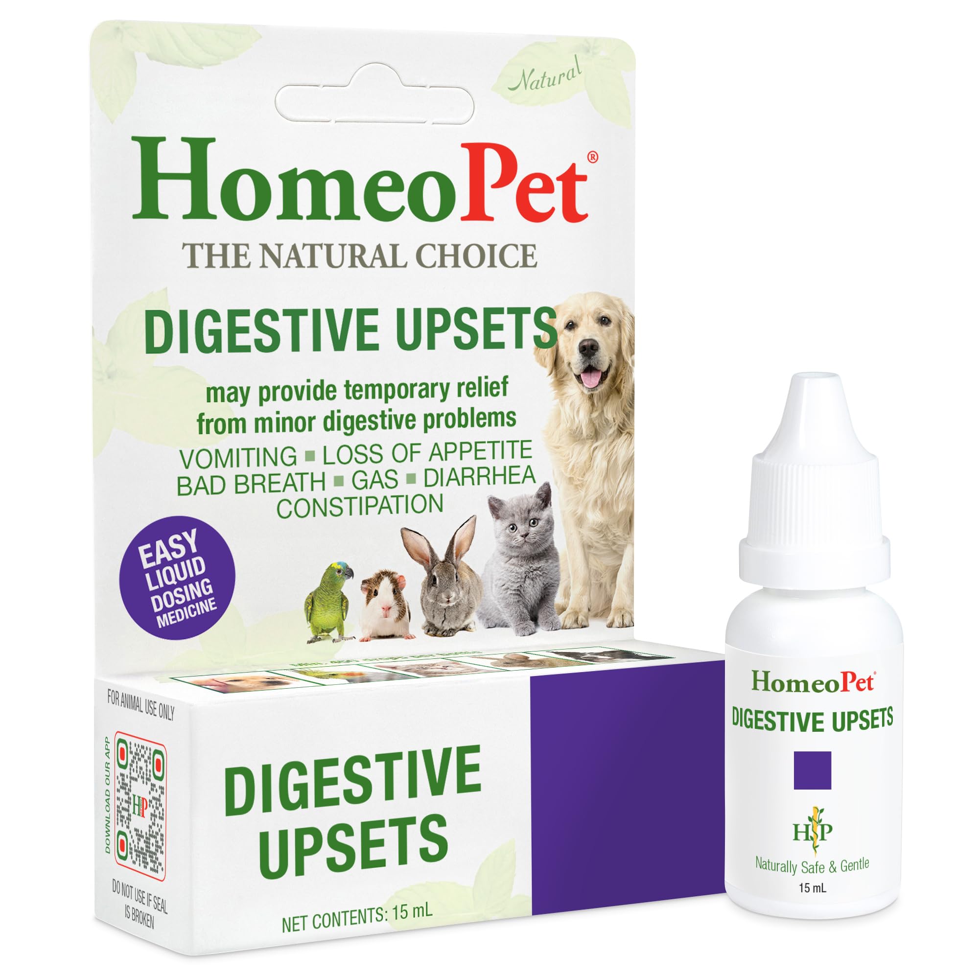 HomeoPet Digestive Upsets — flacon 15 ml soutenant le système digestif des chiens et chats.