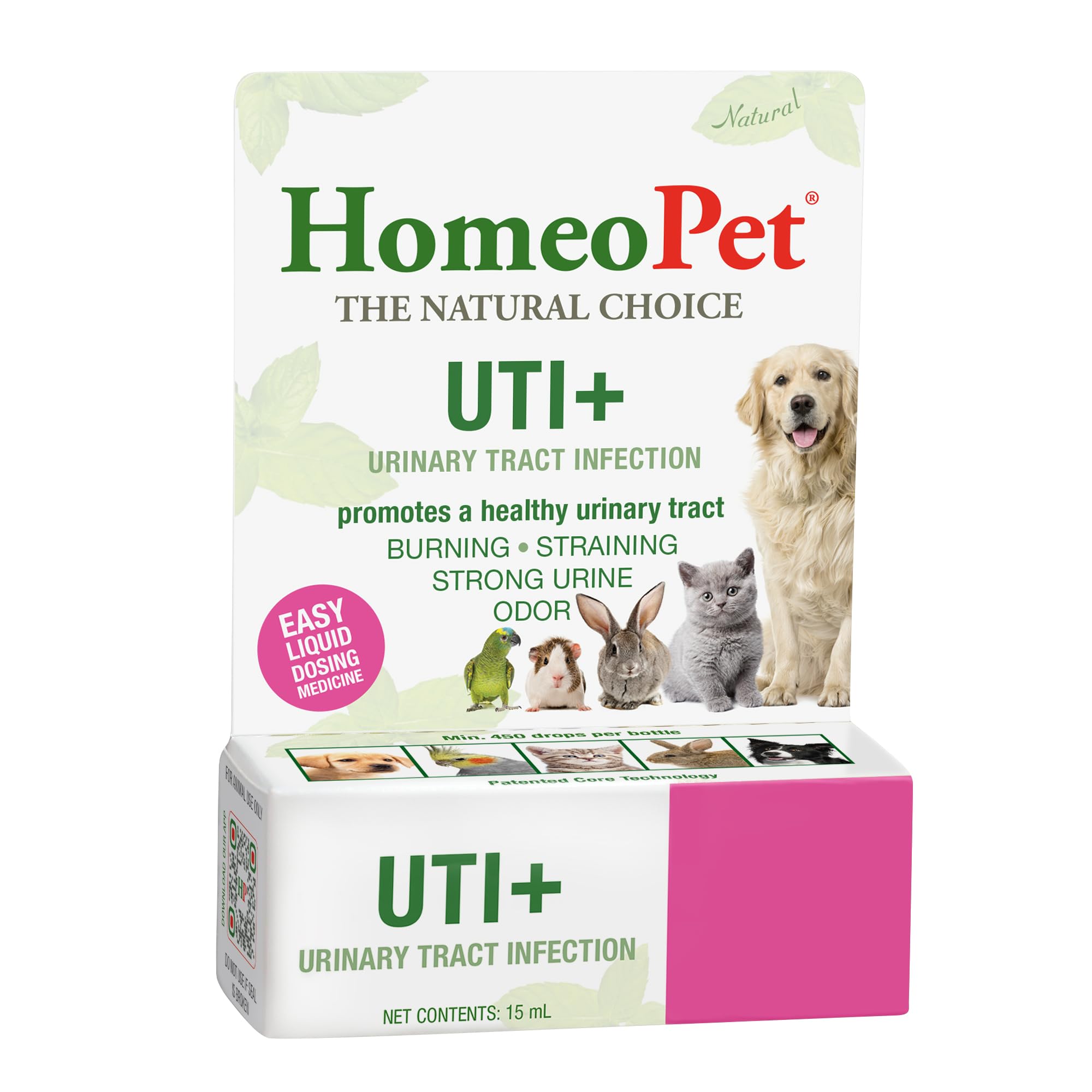 HomeoPet UTI+ étiquette claire, produit naturel et sûr.