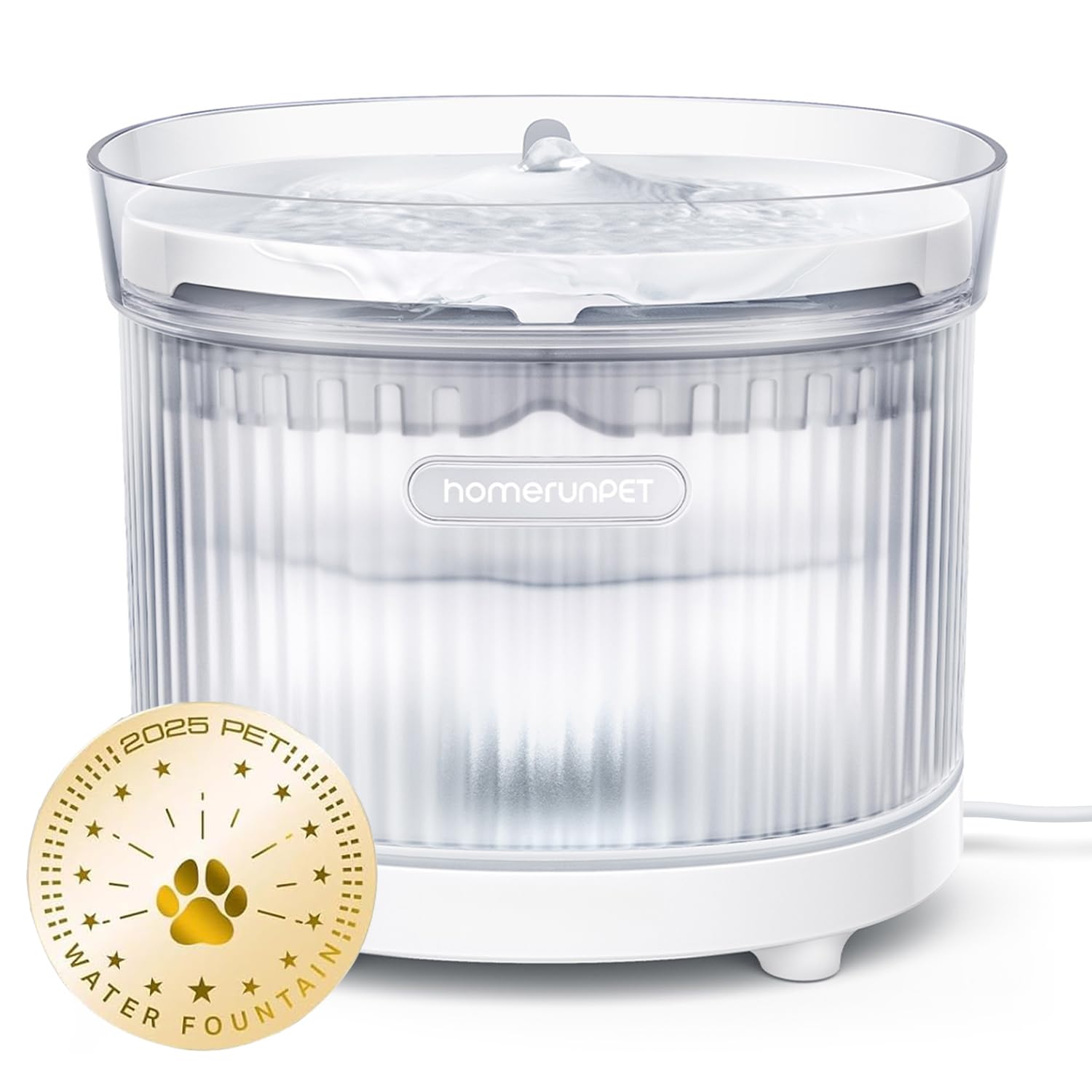 Fontaine HomeRunPet avec pompe sans fil pour hydratation constante du chat.