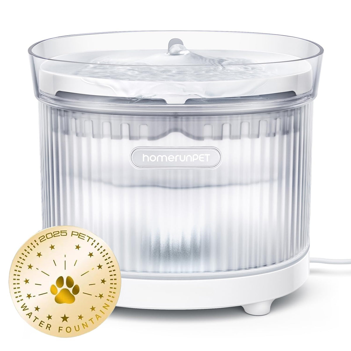 Fontaine HomeRunPet avec pompe sans fil pour hydratation constante du chat.
