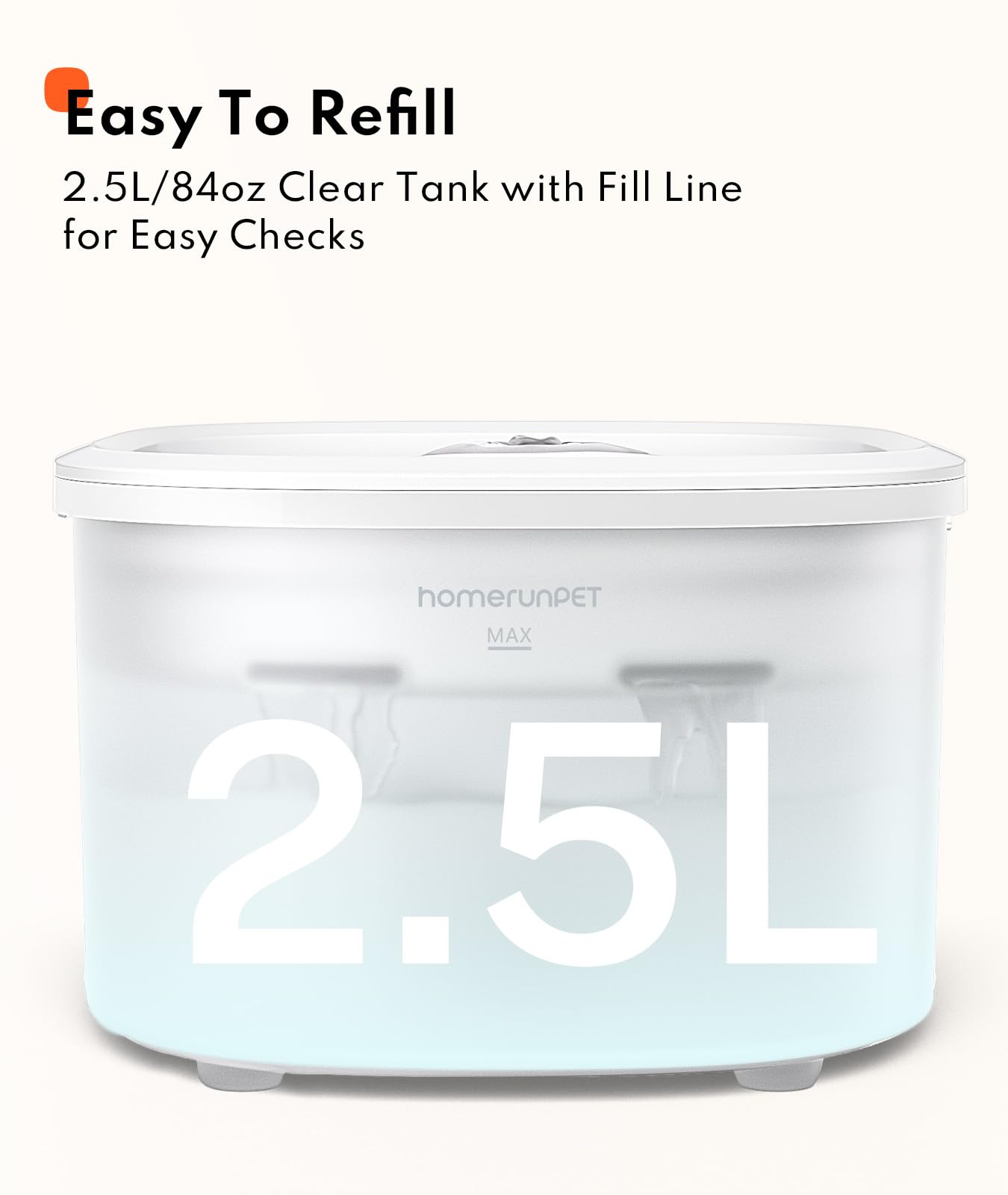 HomerunPet fontaine-capacite 2,5 L fournit eau pendant plusieurs jours.