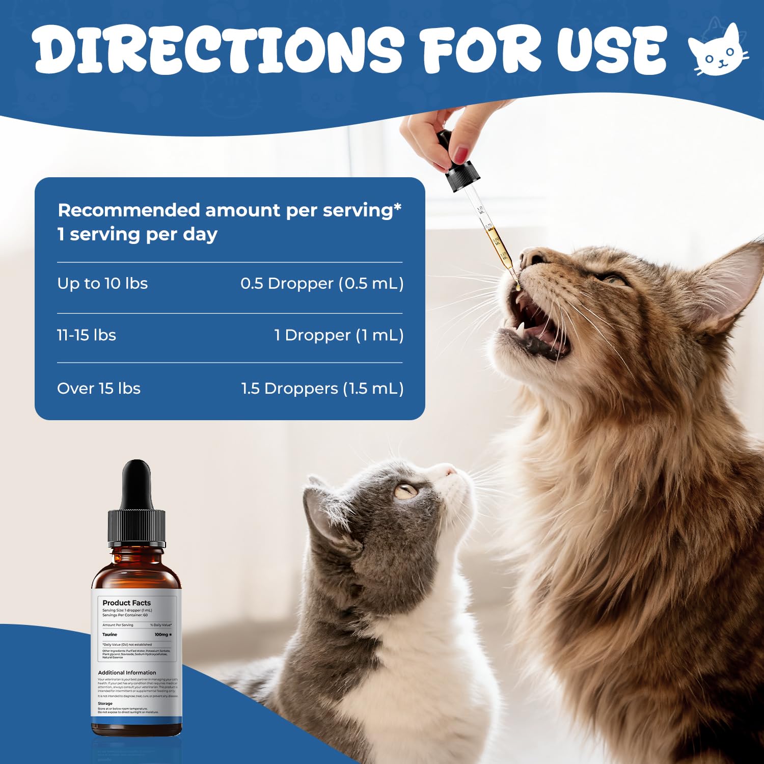 Pipette Homibabis Taurine, mesure quotidienne pratique pour le chat.