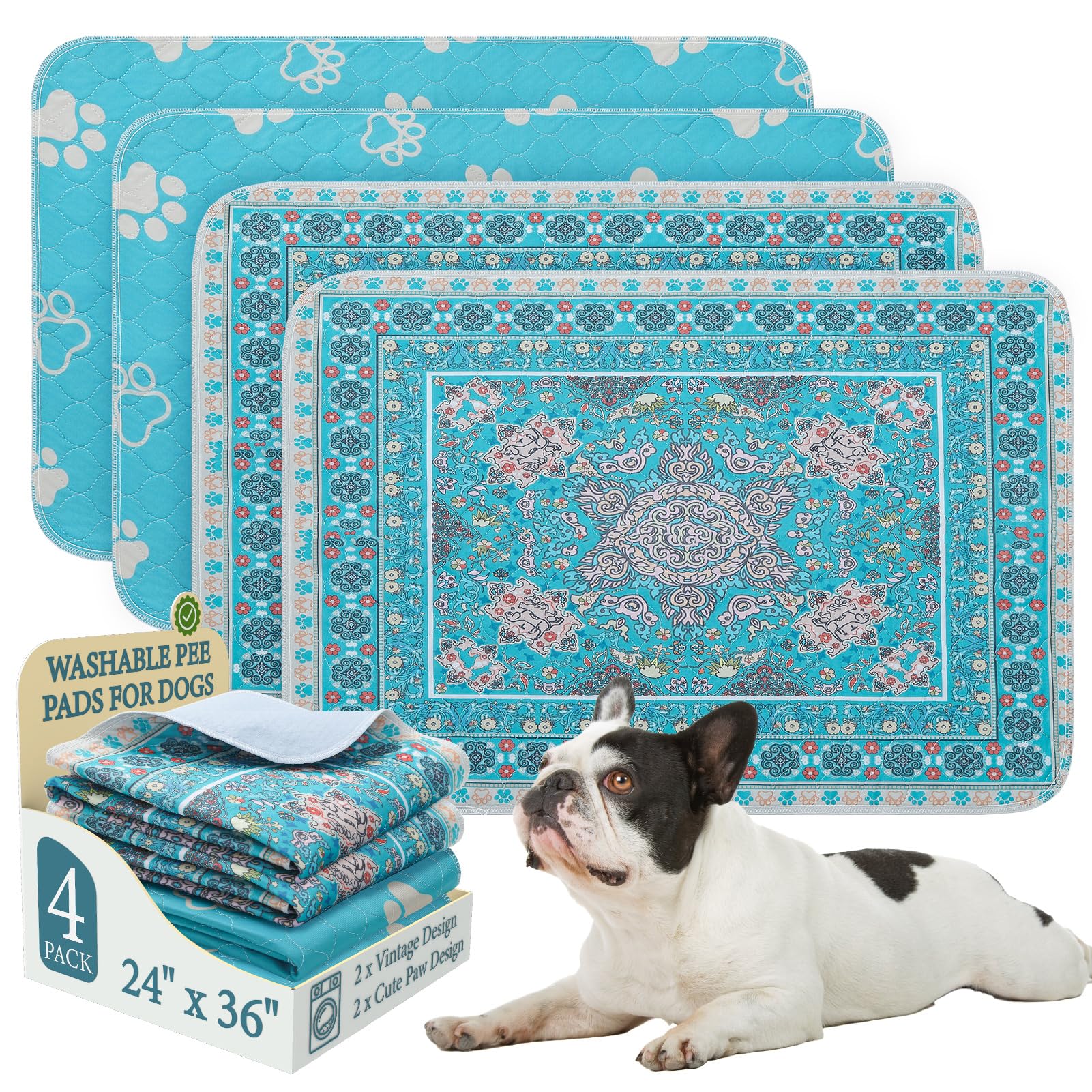 Homimp tapis lavable pour chien avec motif fleurs vintage, pratique et élégant.