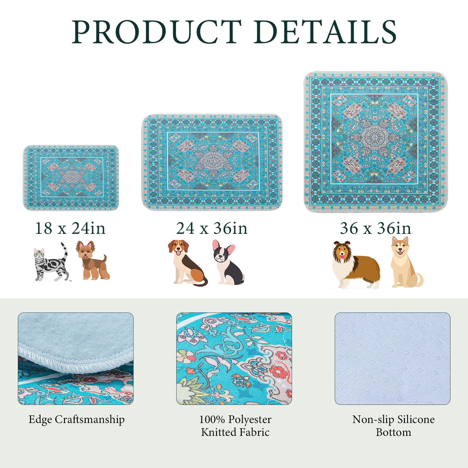 Homimp tapis disponible en trois tailles et dimensions spécifiques.