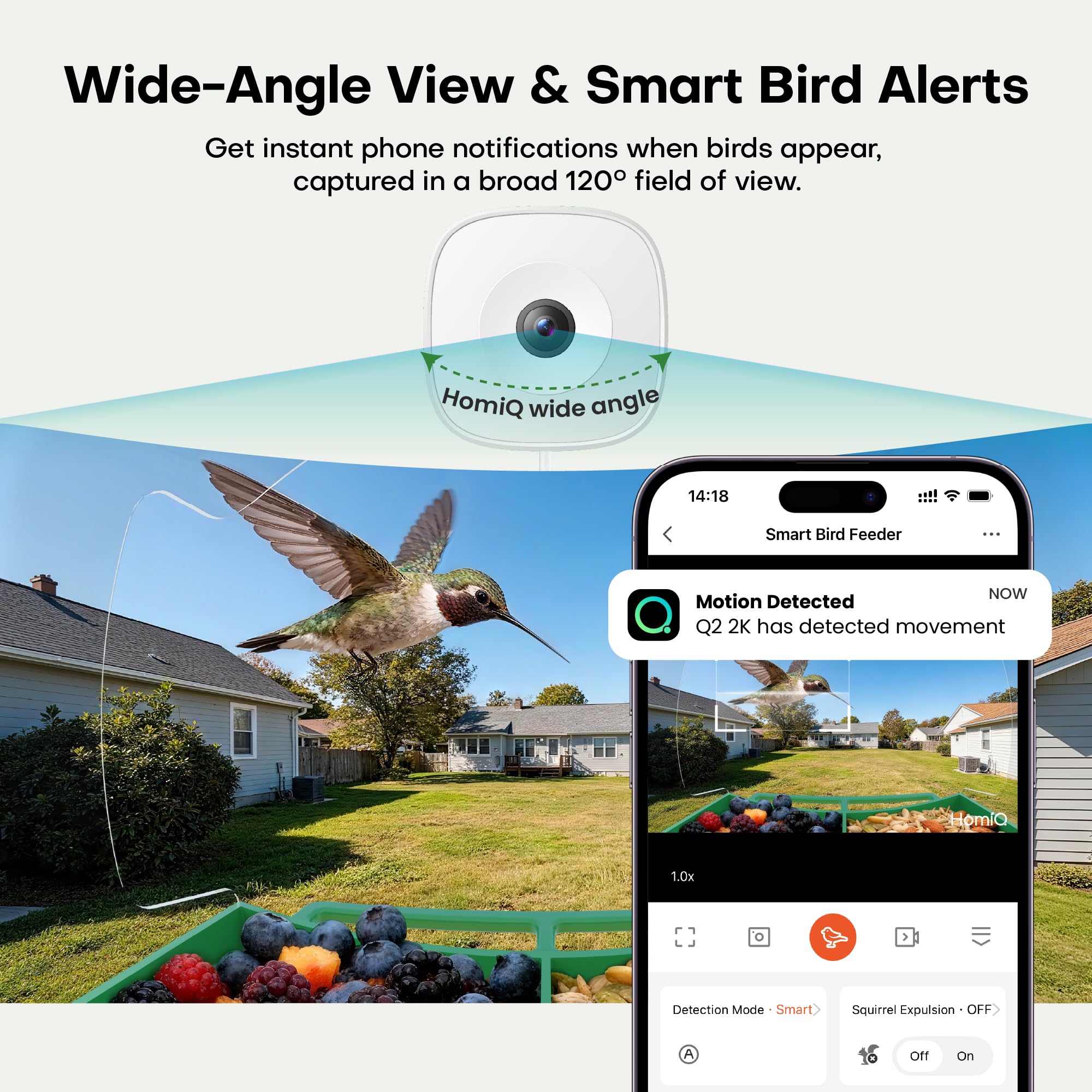 HomiQ Life Smart Bird Feeder alertes mouvement: ne manquez aucune visite.