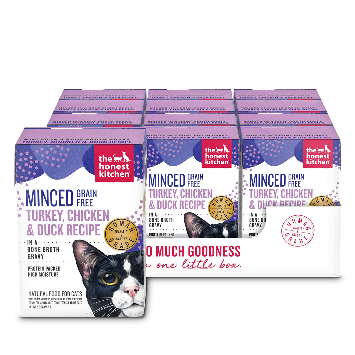 The Honest Kitchen Mince dinde-poulet-canard dans bouillon os, bol appétissant comme repas principal.