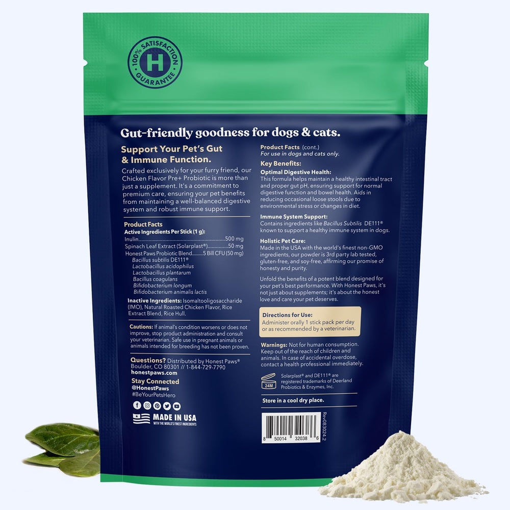 Honest Paws Probiotiques – utilisation en déplacement avec des sachets individuels.