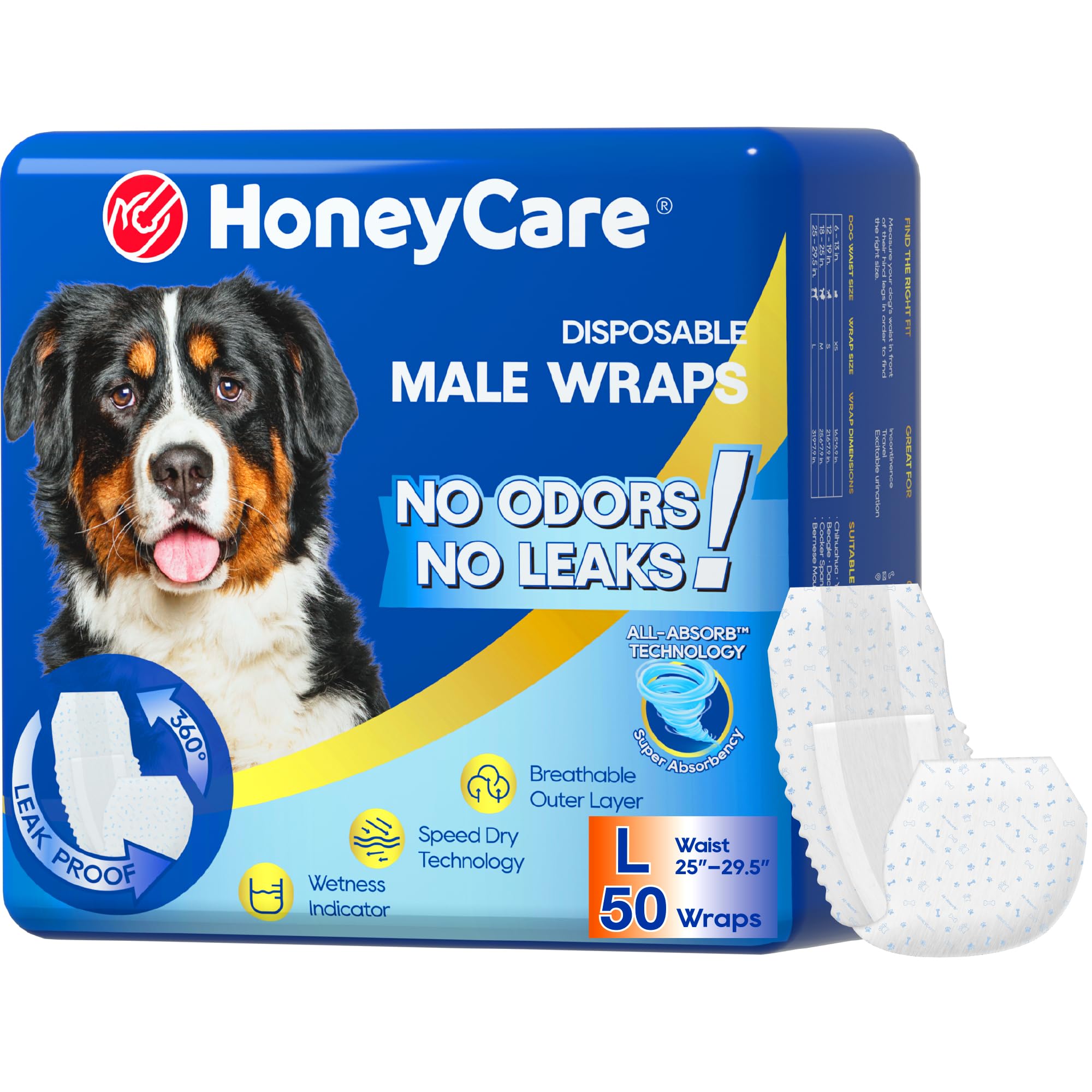 Honey Care All-Absorb A24 Wrap Male – ouverture extérieure respirante pour grand chien.