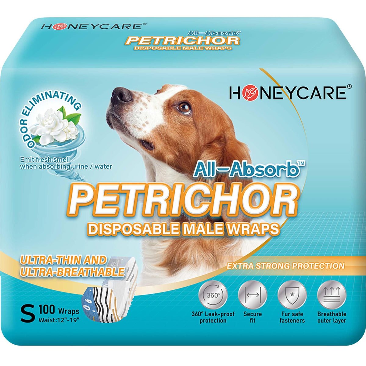 Honey Care All-Absorb Petrichor culotte mâle chien, taille 12-18, confort et absorption.