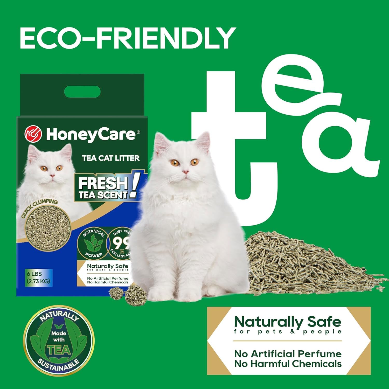 Honey Care litière chat – contrôle des odeurs pour ambiance plus fraîche.