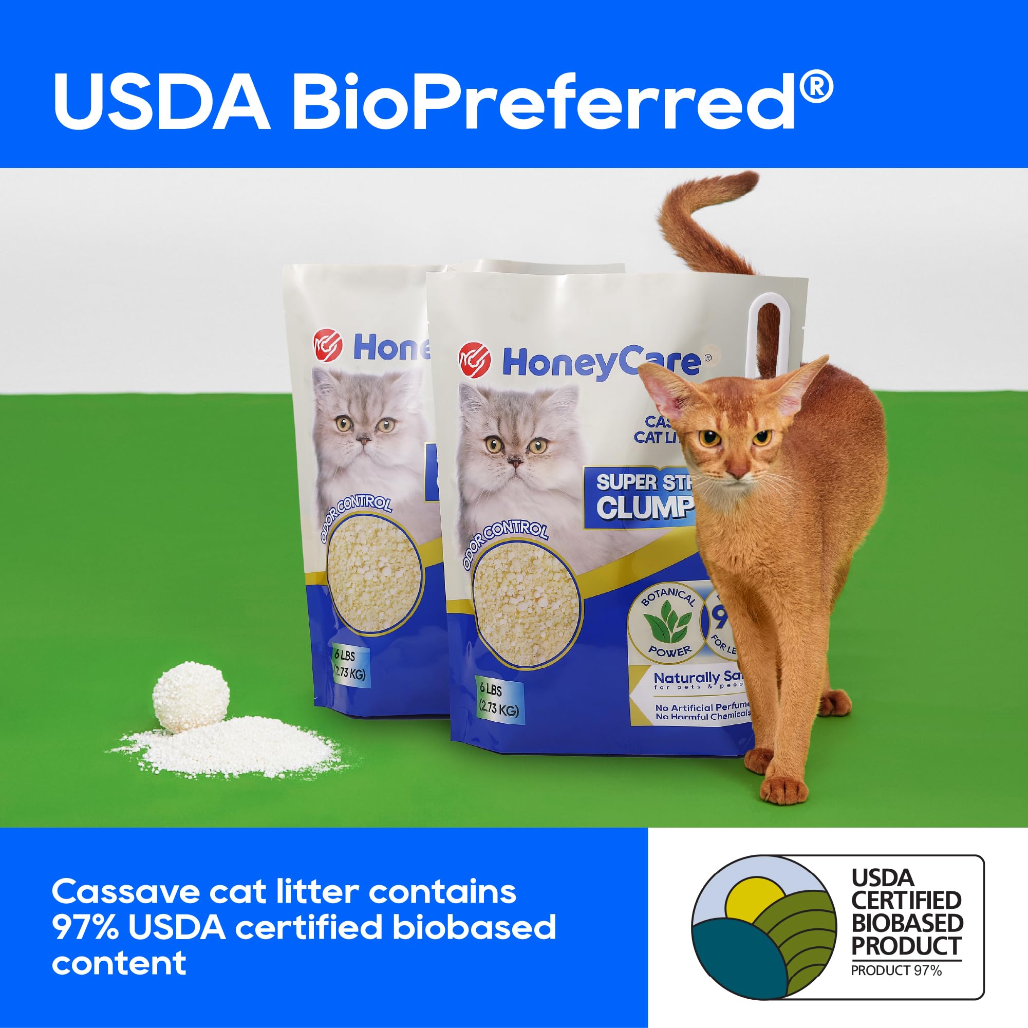 HoneyCare Cassava Litière pellets 2mm, nettoyage facile et faible poussière