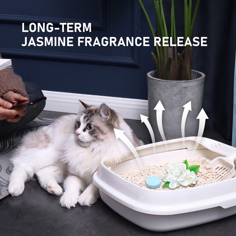 Tablettes Honey Care pour litière chat jasmin bleu, neutralisent les odeurs durablement.