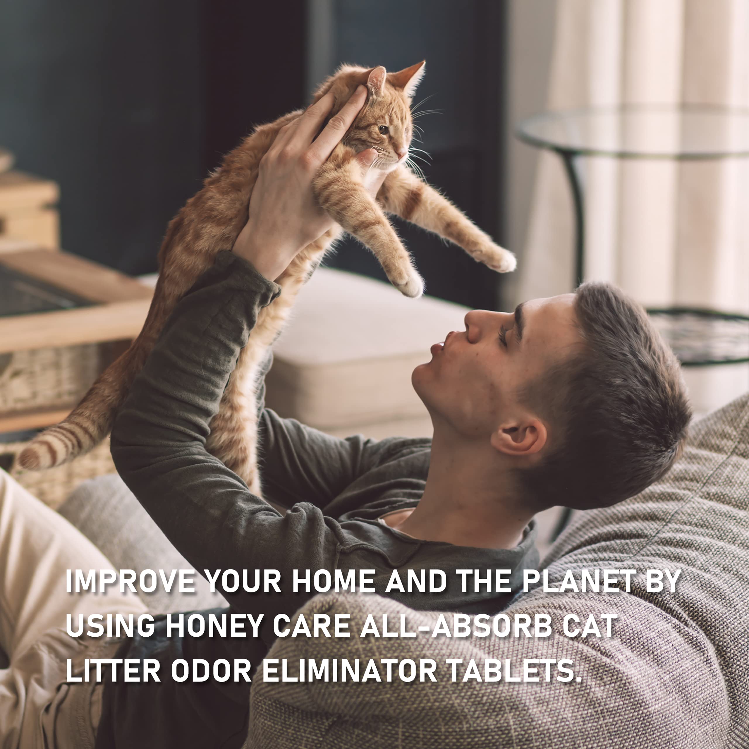 Tablettes Honey Care jasmin bleu pour litière; fraîcheur durable et agréable.