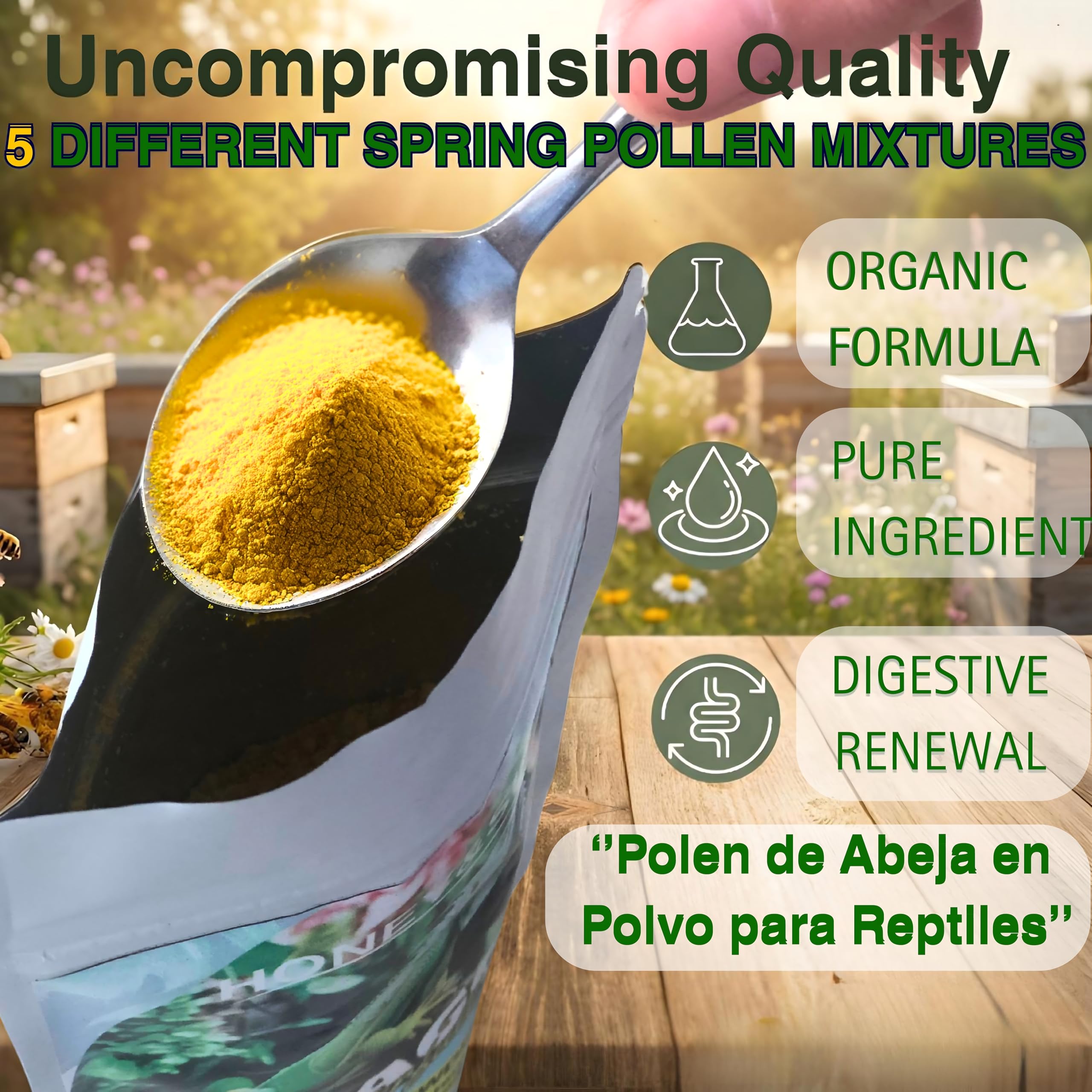 HoneySun Pollen: nutriments essentiels pour la vitalité quotidienne des reptiles.