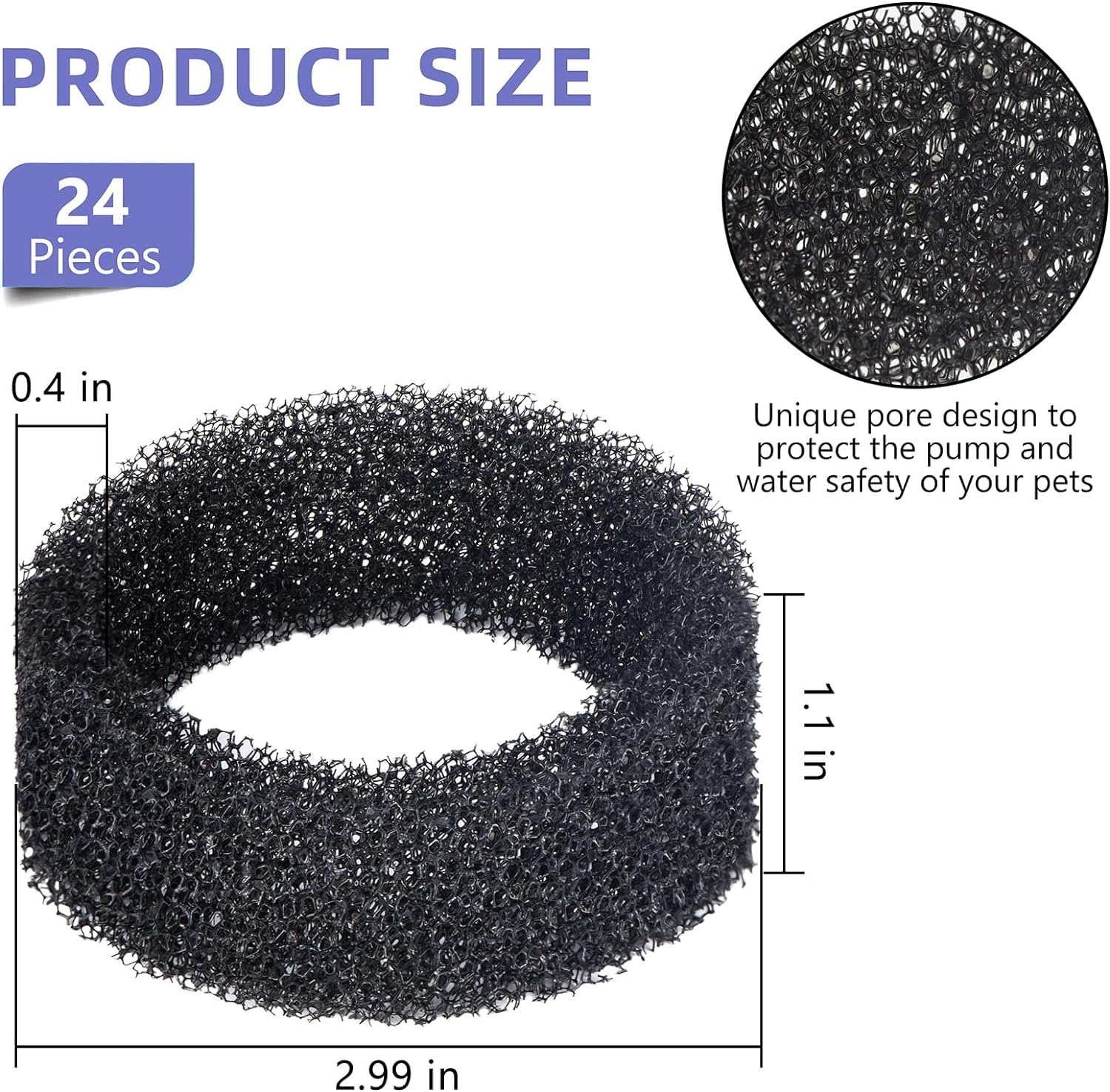 Éponge filtre ronde noire Hongping Lai — efficacité pour retenir résidus et poils