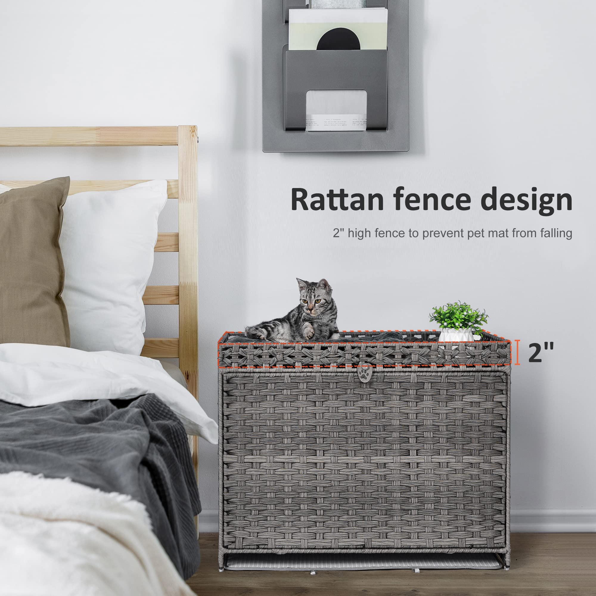 Honiakaka maison-chat rotin bohème gris, refuge chaleureux.