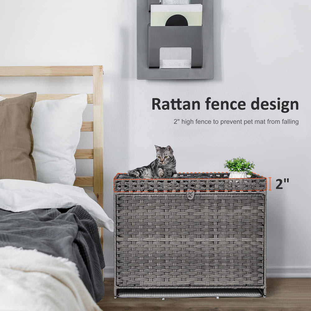 Honiakaka maison-chat rotin bohème gris, refuge chaleureux.