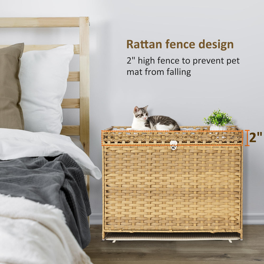 Maison-chat rotin grand espace intérieur pour chats.