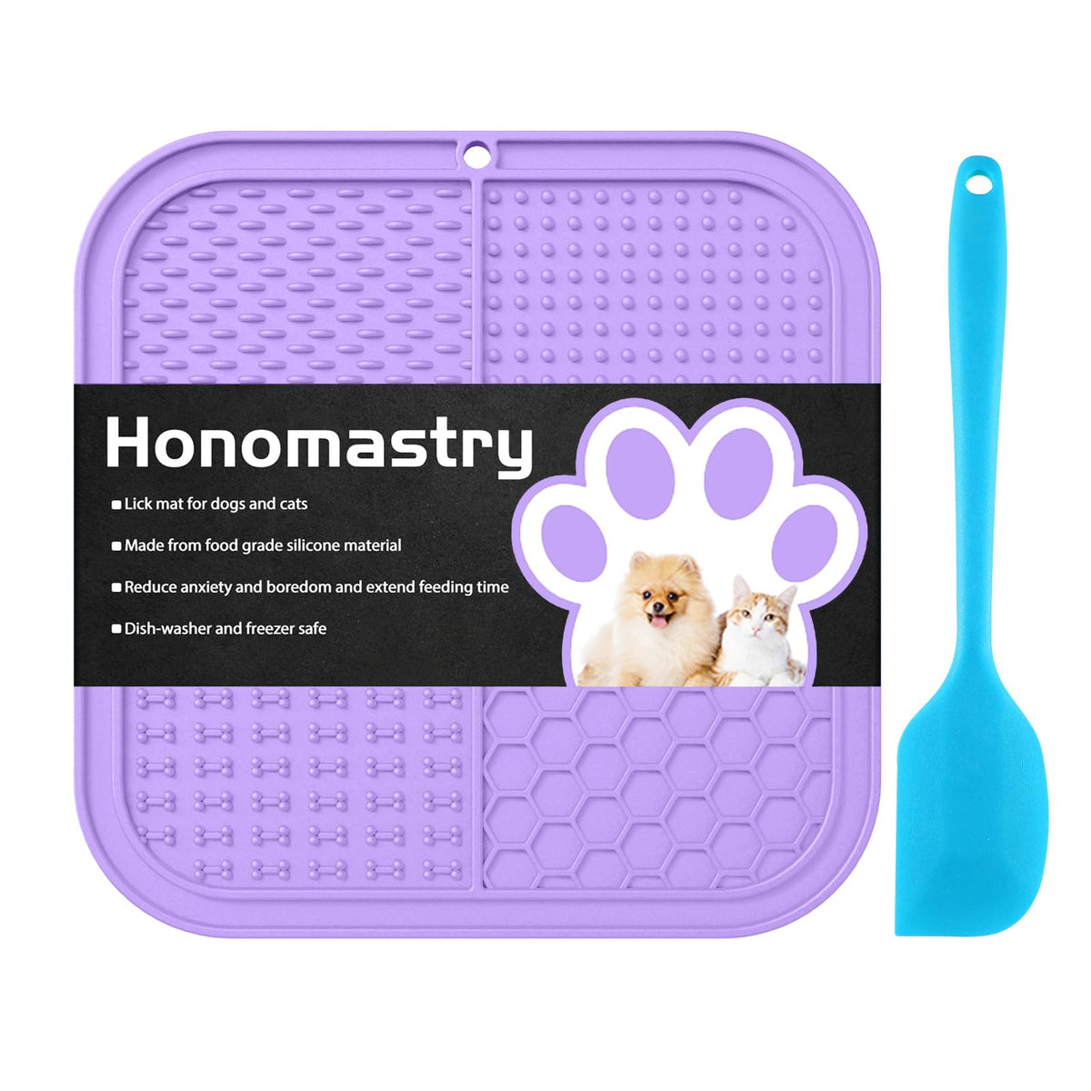 Tapis à lécher Honomastry pour chiens, ventouses, fixé au mur lors du bain.