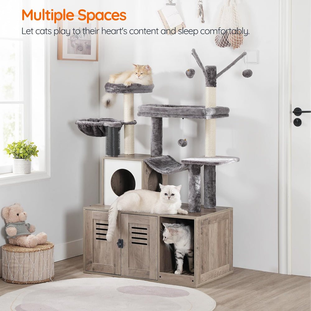 HOOBRO arbre-chat moderne-greige: design contemporain et confort pour chats actifs.