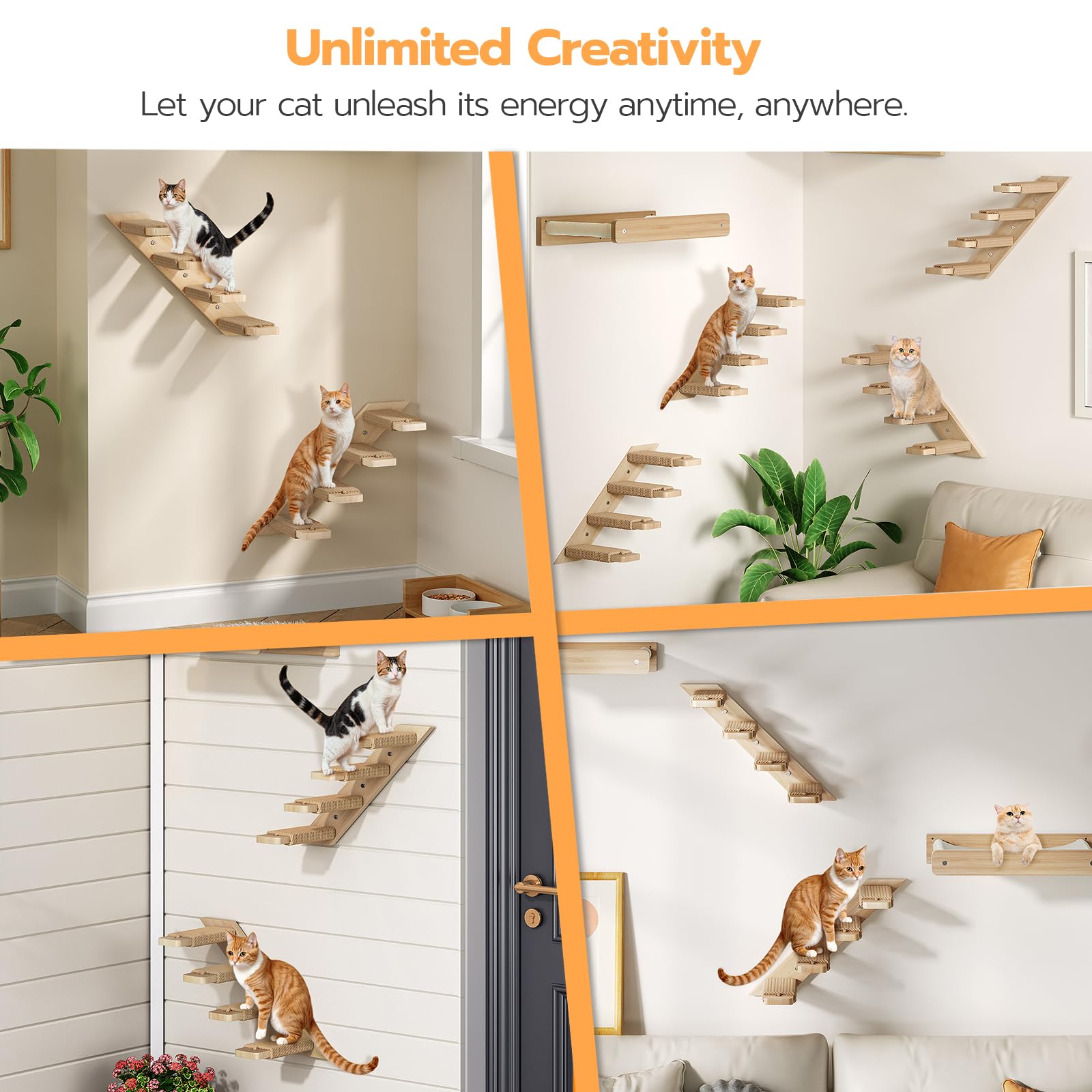 HOOBRO escaliers pour chat en bois, quatre niveaux, apportent des zones de repos et d'observation.