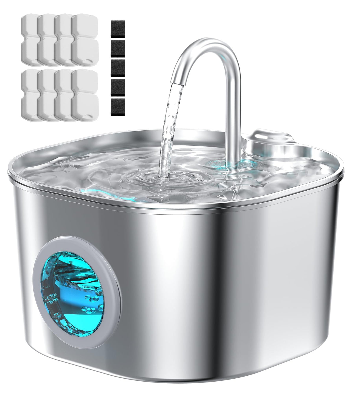 Fontaine chat HOOISE en acier inox, surface lisse et hygiénique sans joints.