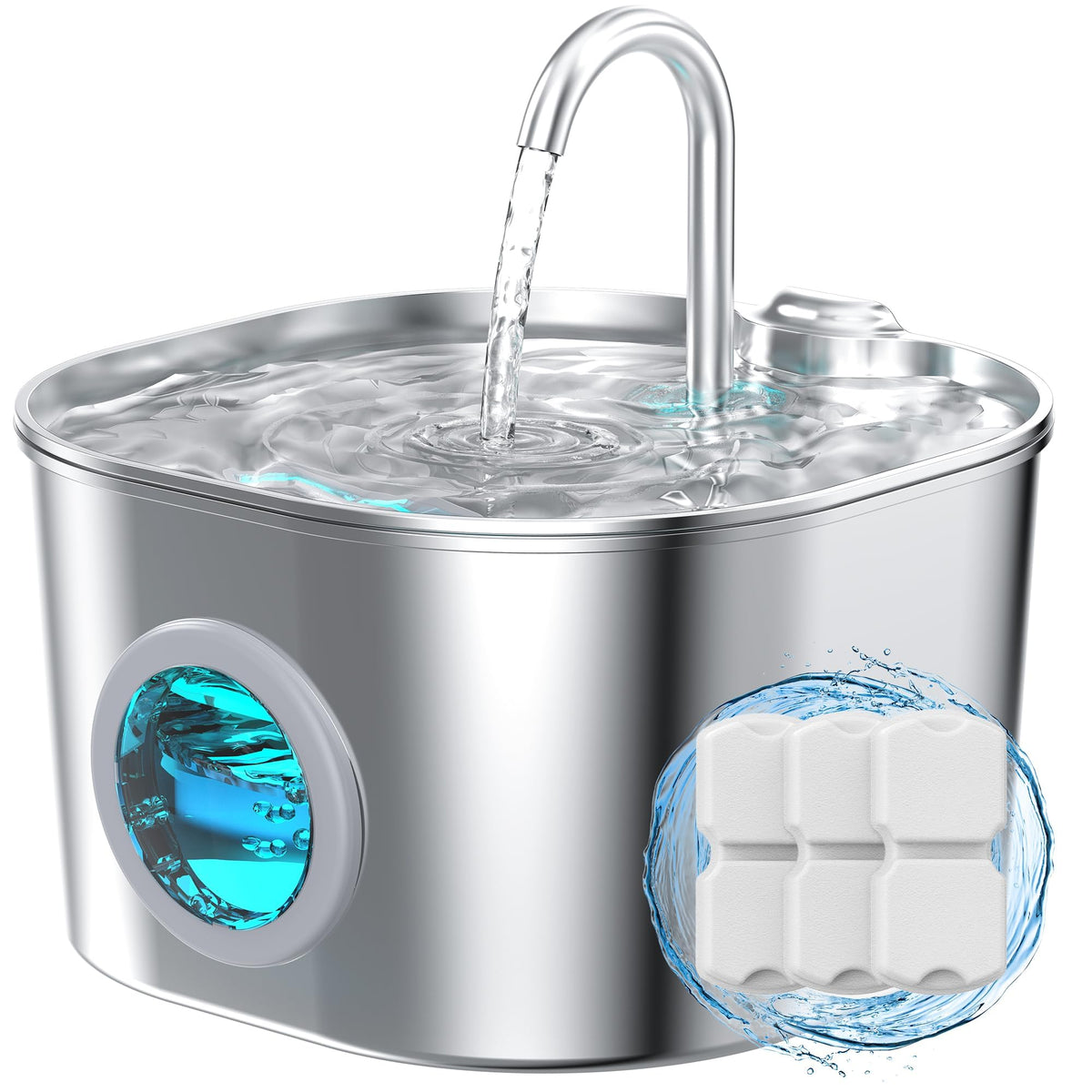 Fontaine HOOISE pour chat en inox, corps monobloc garantissant eau propre.