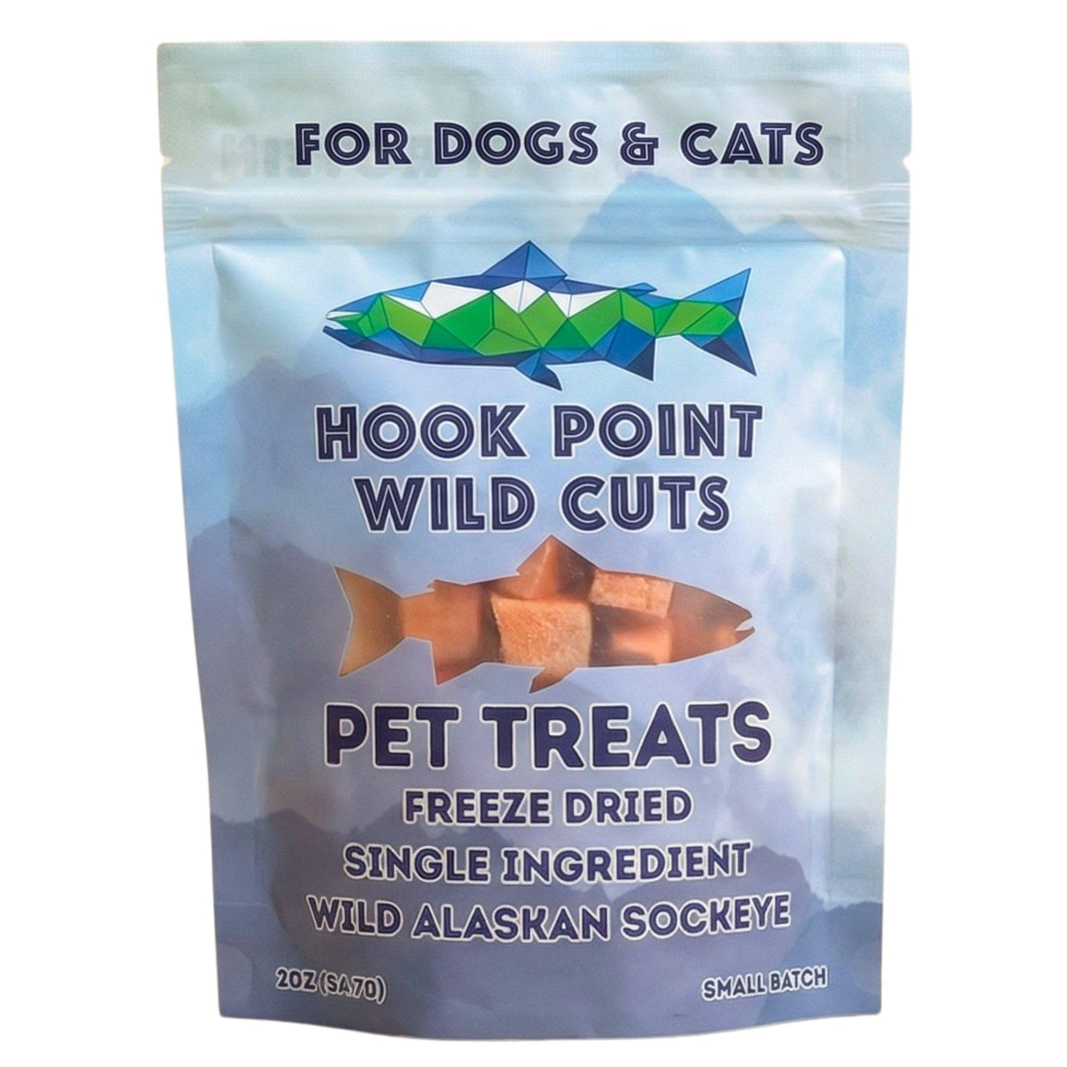 Hook Point Fisheries friandise saumon sockeye emballage, récompense naturelle pour chiens et chats.