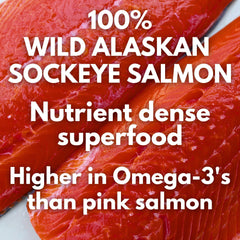 Tranches lyophilisées saumon sockeye Hook Point Fisheries, arômes authentiques pour entraînement.