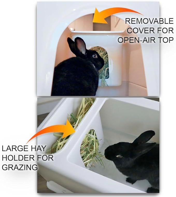 Litière HOP pour lapin avec couvercle sécurisé et ventilation.