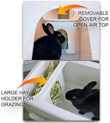 Litière HOP pour lapin avec couvercle sécurisé et ventilation.