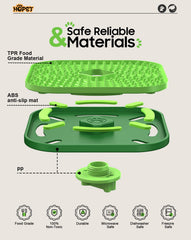 Hopet tapis-de-lechage-design-bouton-amovible, pratique pour utilisation au sol ou en cage.