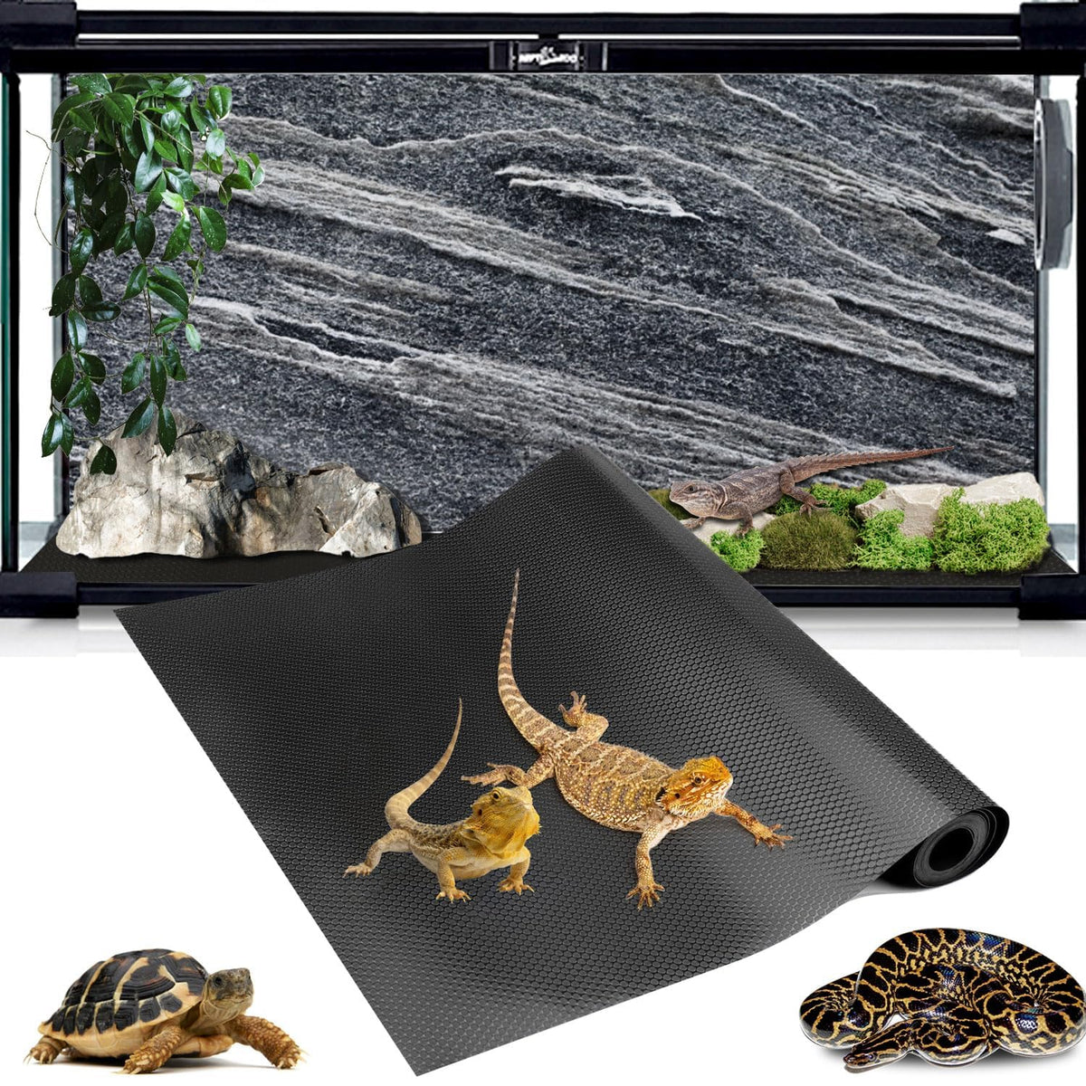 Hoplaep tapis-terarium dans l'enclos, surface prête à l'emploi et facile à nettoyer.