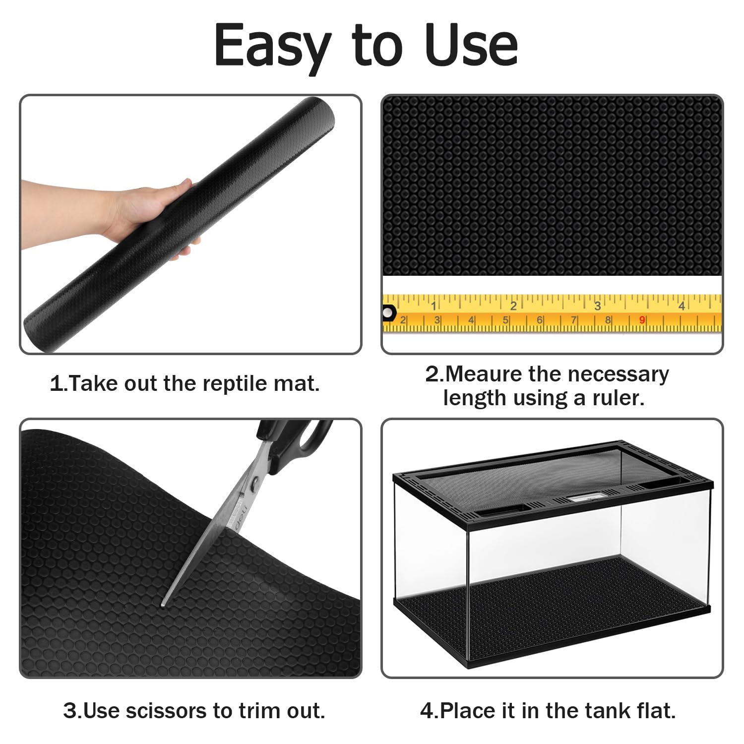 Hoplaep tapis noir élégant avec surface antidérapante pour terrarium propre et sûr.
