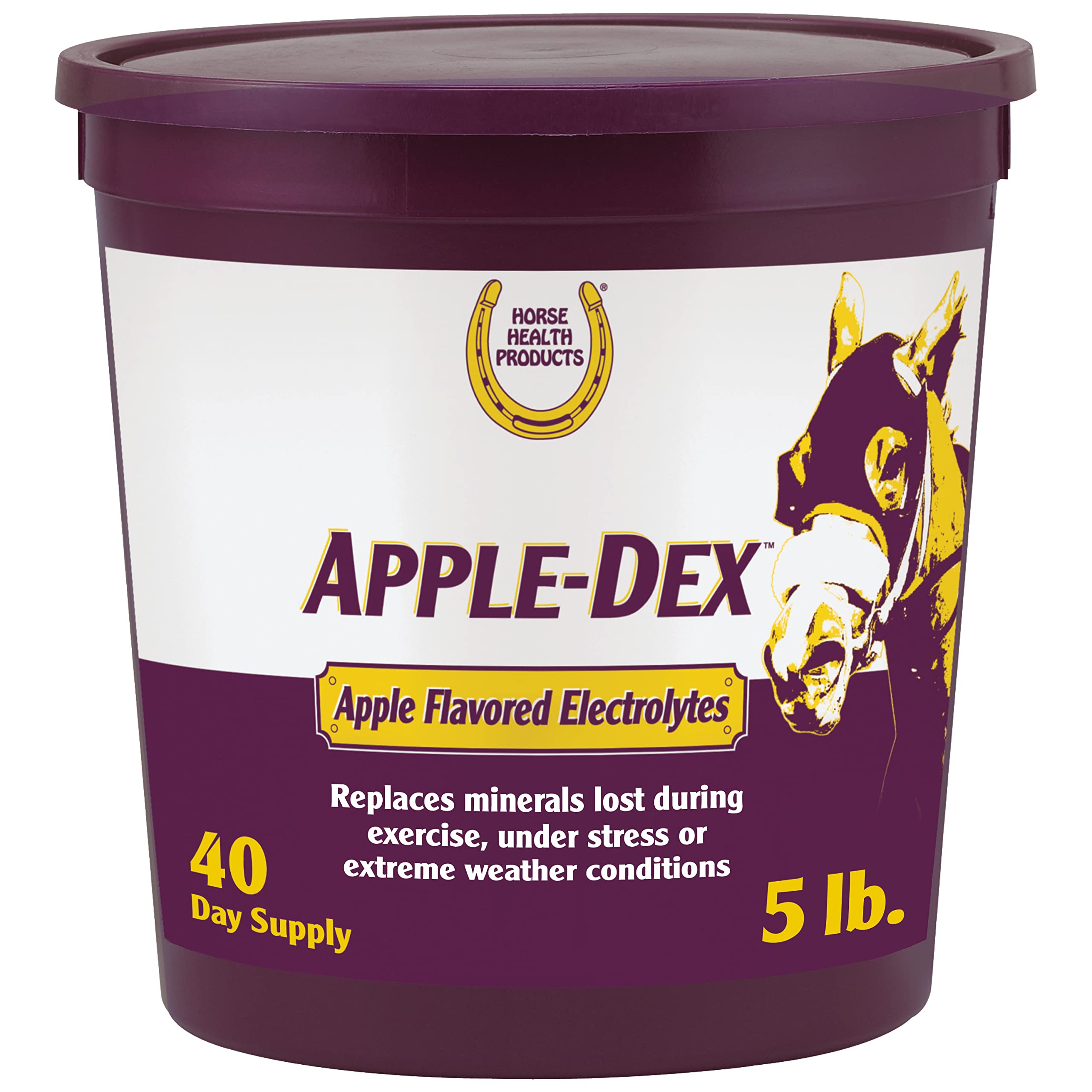 Apple-Dex Horse Health, sac 5 livres prêt à l’emploi pour électrolytes équins.