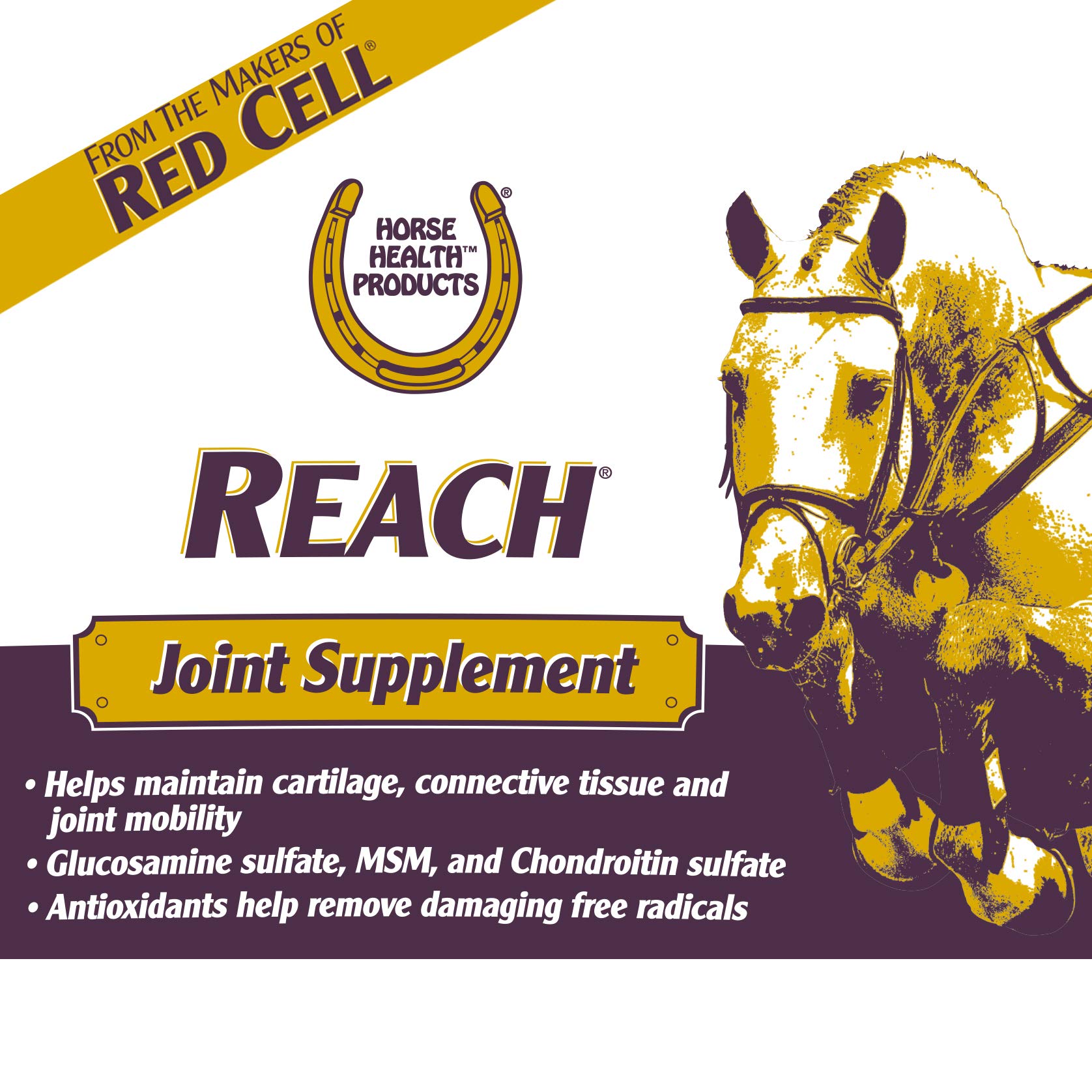 Horse Health Reach emballage granulules – emballage pratique pour l’alimentation quotidienne.