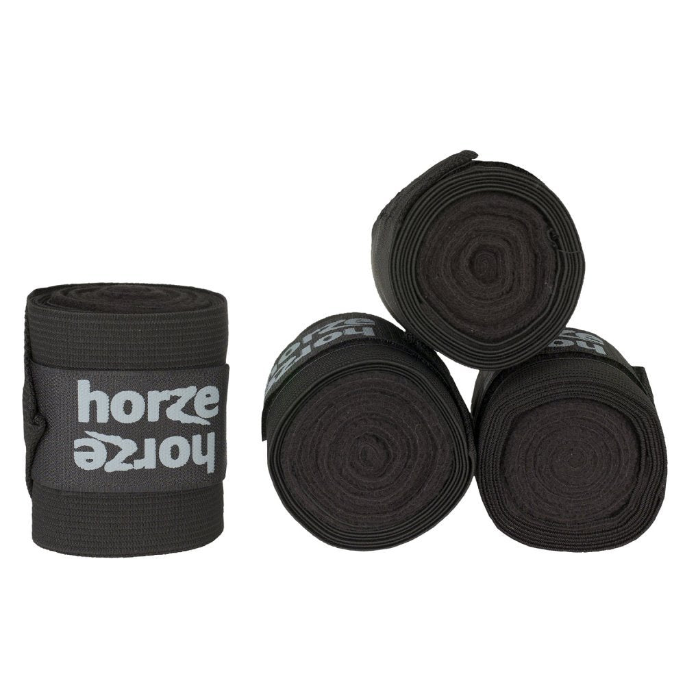 Horze Nest 10' bandages polo en polaire et élastique noir pour l'entraînement.